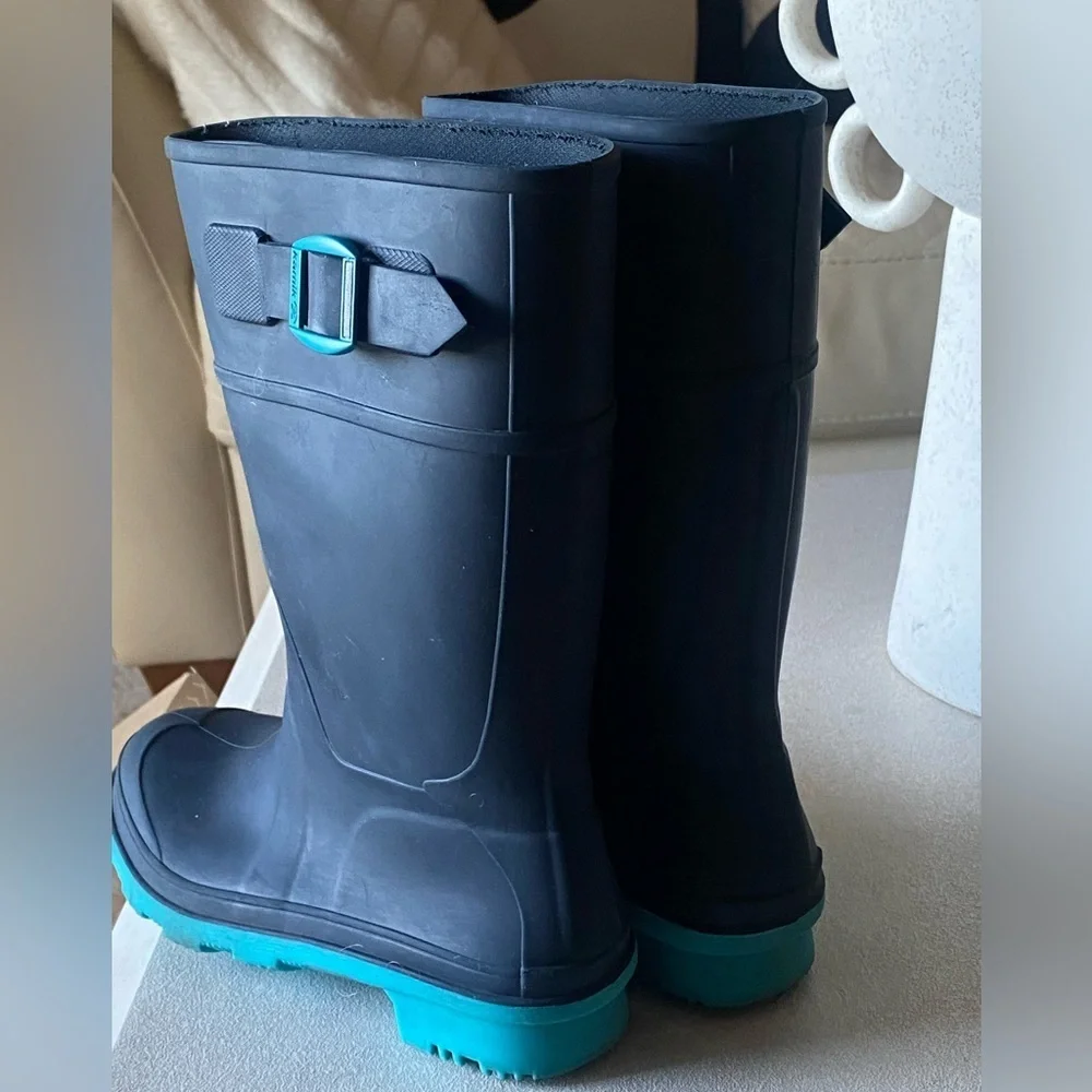 Kamik Raindrops Waterproof Rubber Rain Boots Navy/Teal Kids Size 2 Kidscore